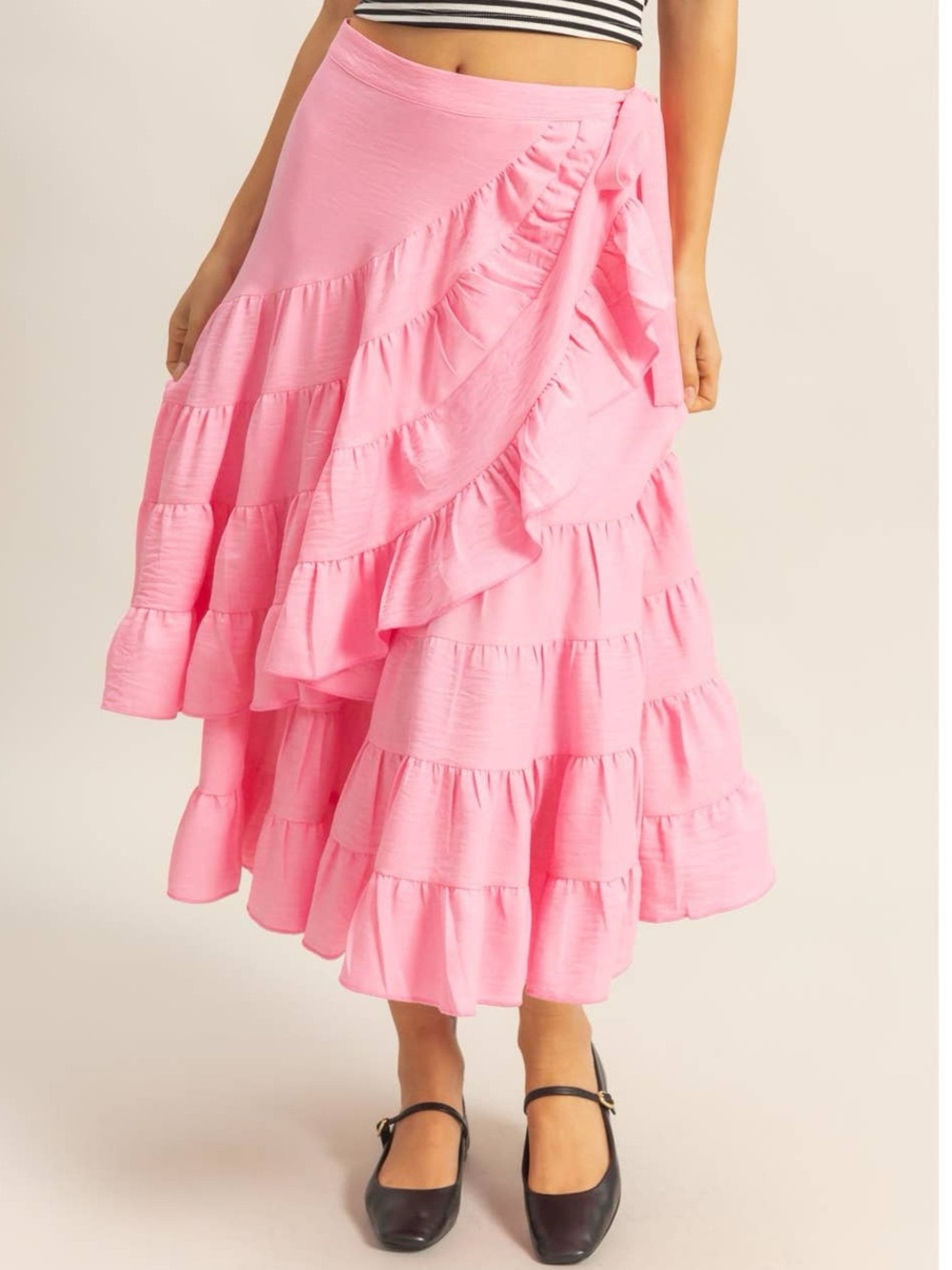 287 • Retro Pink Ruffle Wrap Skirt